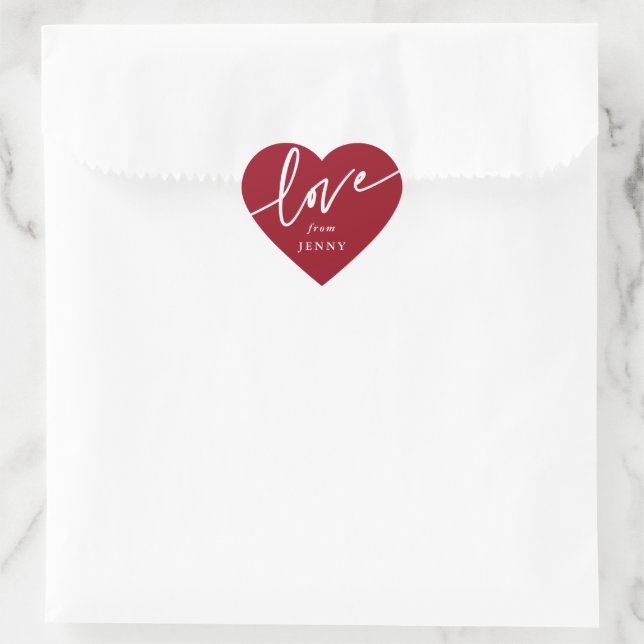Personalisiert Red + White Liebe Script Schriftart Herz-Aufkleber (Tasche)