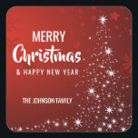 Personalisiert RED White MERRY CHRISTMAS Tree Ligh Quadratischer Aufkleber<br><div class="desc">Fügen Sie Ihren Grußkarten,  Umschlägen oder Geschenken diese modernen und personalisierten Roten Weihnachtsfeiertage und fröhlichen Neujahrstitel-Aufkleber hinzu. Weihnachtsbaum in rot-weißem,  funkelndem Licht. Bearbeitbarer Text - Farbe,  Schriftart und Größe.</div>