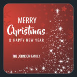 Personalisiert RED White MERRY CHRISTMAS Tree Ligh Quadratischer Aufkleber<br><div class="desc">Fügen Sie Ihren Grußkarten,  Umschlägen oder Geschenken diese modernen und personalisierten Roten Weihnachtsfeiertage und fröhlichen Neujahrstitel-Aufkleber hinzu. Weihnachtsbaum in rot-weißem,  funkelndem Licht. Bearbeitbarer Text - Farbe,  Schriftart und Größe.</div>