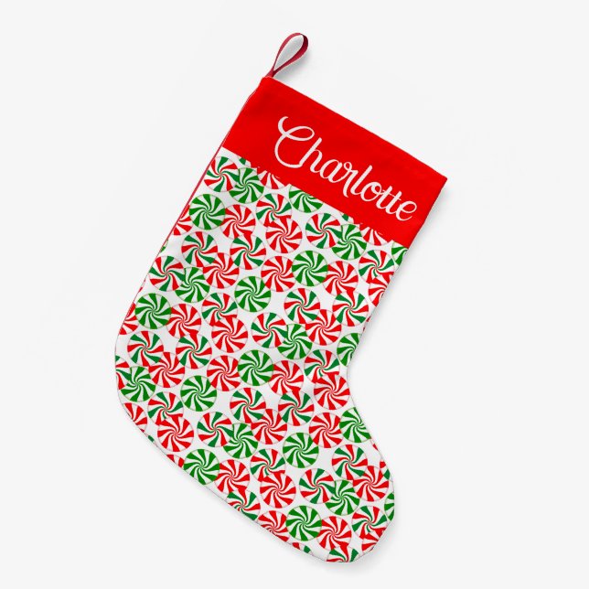 Personalisiert Red White Peppermint Candy Kleiner Weihnachtsstrumpf (Vorderansicht (hängend))