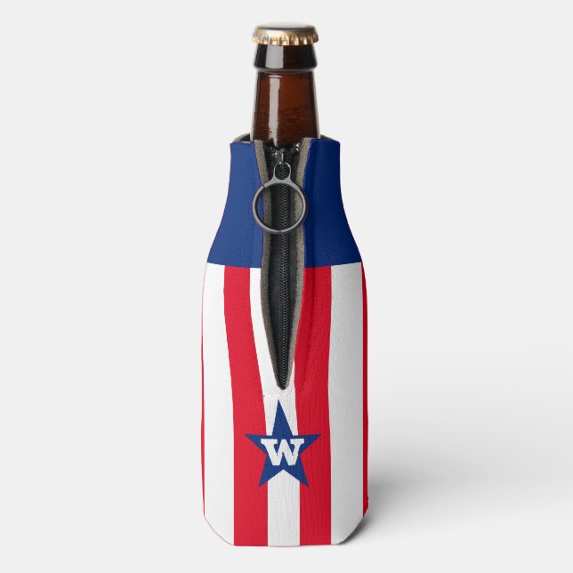 Personalisiert Red White Strip Stars Patriot Flaschenkühler (Flasche Rückseite)
