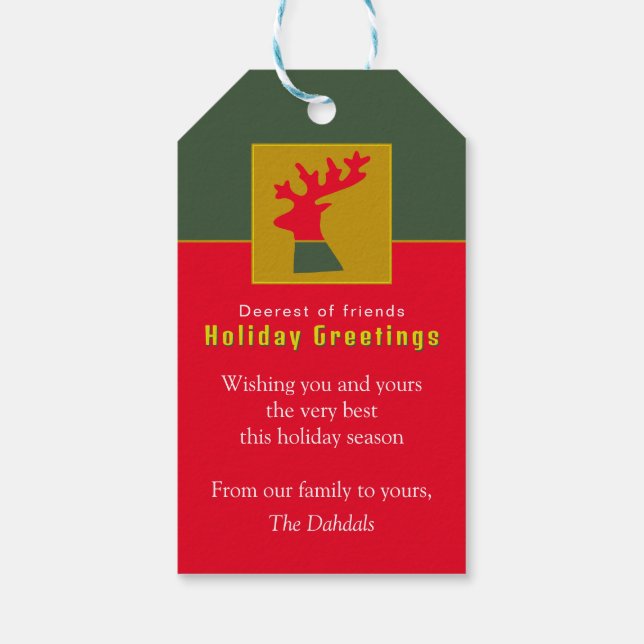 Personalisiert Reindeer Red Forest Green Weihnacht Geschenkanhänger (Rückseite)