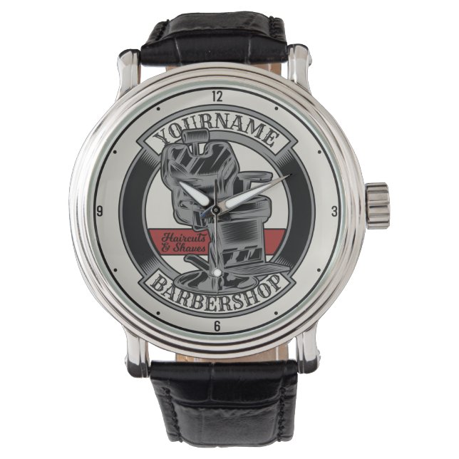 Personalisiert Retro BarberShop Barber Chair Salon Armbanduhr (Vorderseite)