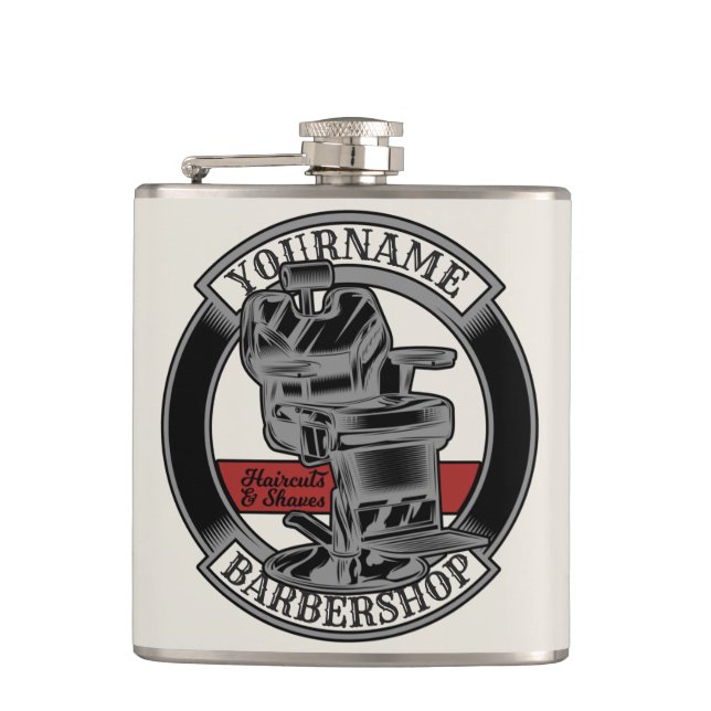 Personalisiert Retro BarberShop Barber Chair Salon Flachmann (Vorderseite)