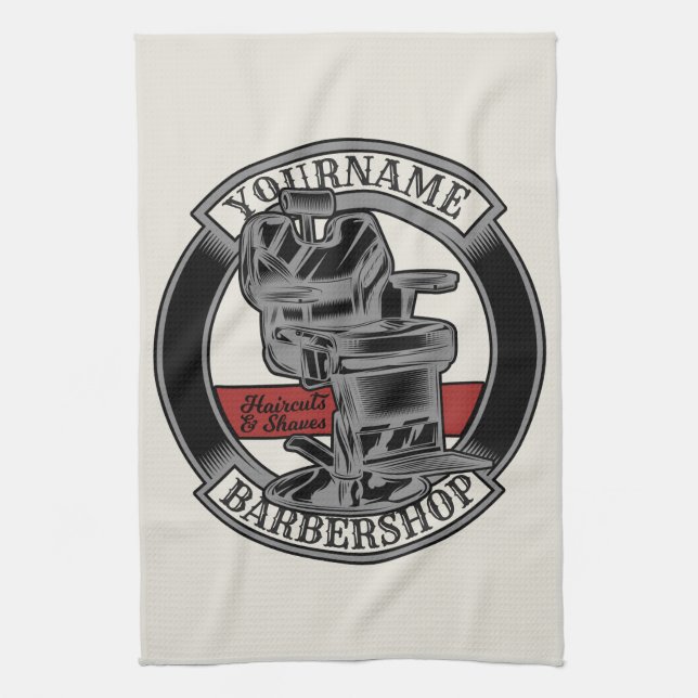 Personalisiert Retro BarberShop Barber Chair Salon Geschirrtuch (Vertikal)