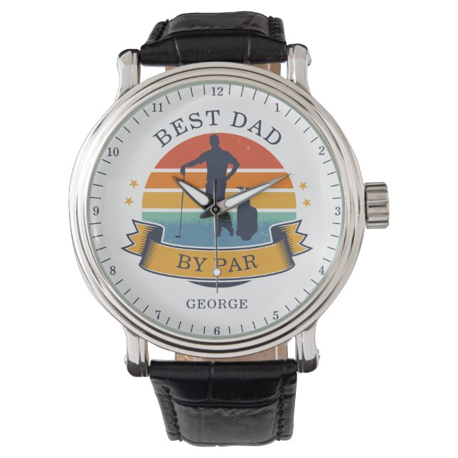 Personalisiert Retro Best Golf Vater Par Birthday Armbanduhr (Vorderseite)