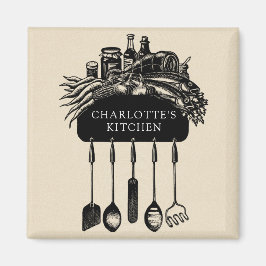 Personalisiert Retro Black Cream Kitchen Magnet