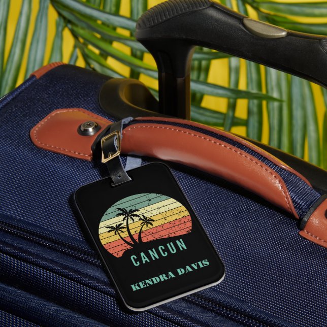 Personalisiert Retro Cancun Souvenir Gepäckanhänger (Vorderseite Insitu 1)