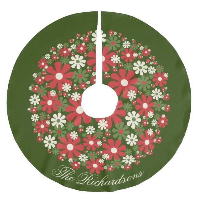 Personalisiert Retro Floral Weihnachten Blume Polyester Weihnachtsbaumdecke (Vorderseite)