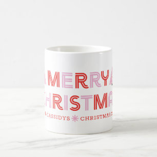 Personalisiert Retro Frohe Weihnachtsbaum Rosa & R Kaffeetasse