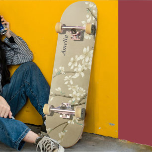 Personalisiert Retro Girly White Blume Skateboard