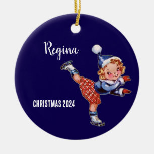 Personalisiert Retro Ice Skaten Girl del Malcanton Keramik Ornament