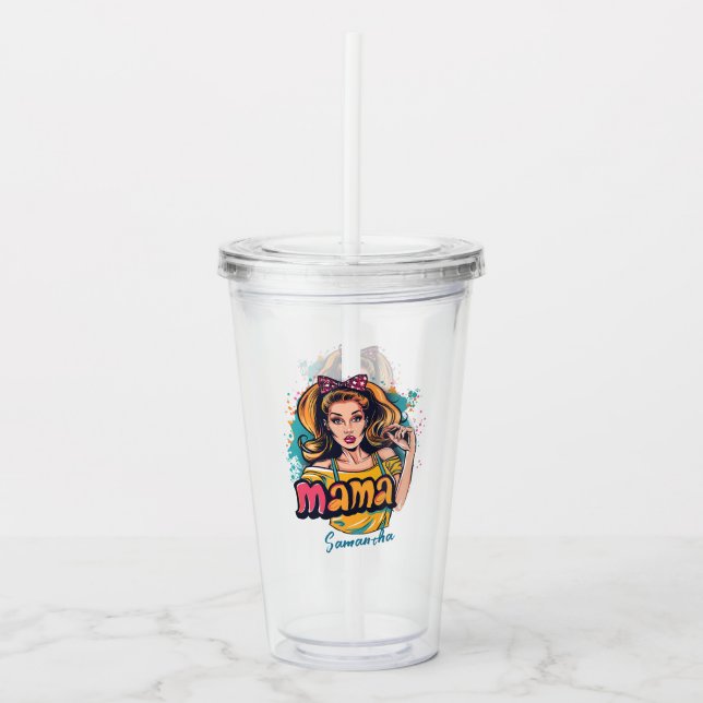 Personalisiert Retro Mama Pop Art. 10 Acryltrinkbecher (Vorderseite)