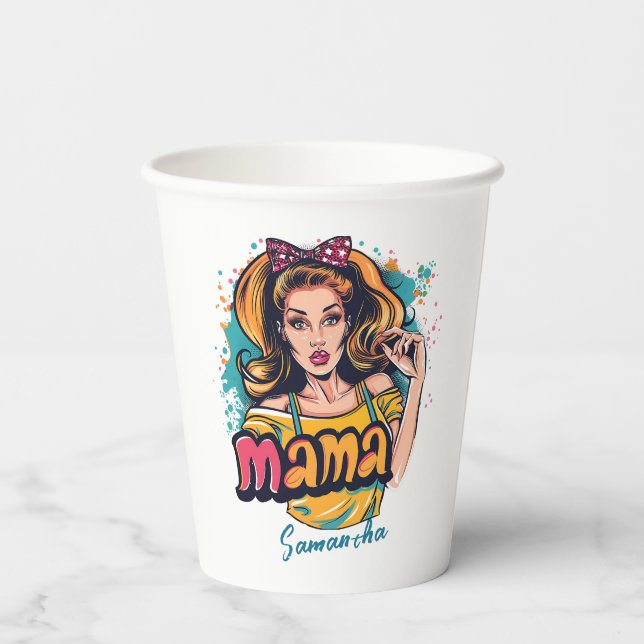 Personalisiert Retro Mama Pop Art. 10 Pappbecher (Rückseite)
