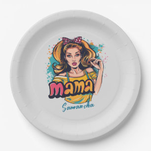 Personalisiert Retro Mama Pop Art. 10 Pappteller