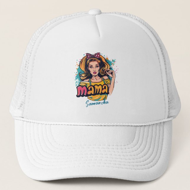 Personalisiert Retro Mama Pop Art. 10 Truckerkappe (Vorderseite)