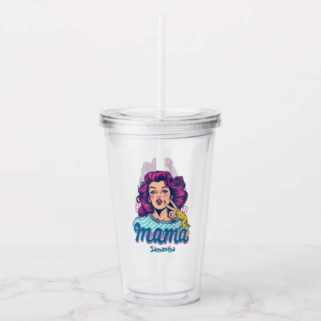 Personalisiert Retro Mama Pop Art. 11 Acryltrinkbecher (Vorderseite)
