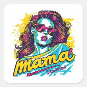 Personalisiert Retro Mama Pop Art. 12 Quadratischer Aufkleber