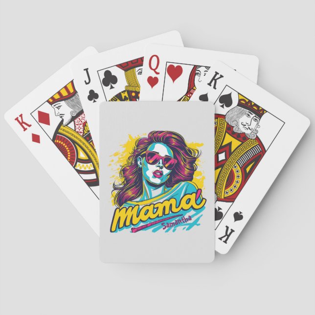 Personalisiert Retro Mama Pop Art. 12 Spielkarten (Rückseite)