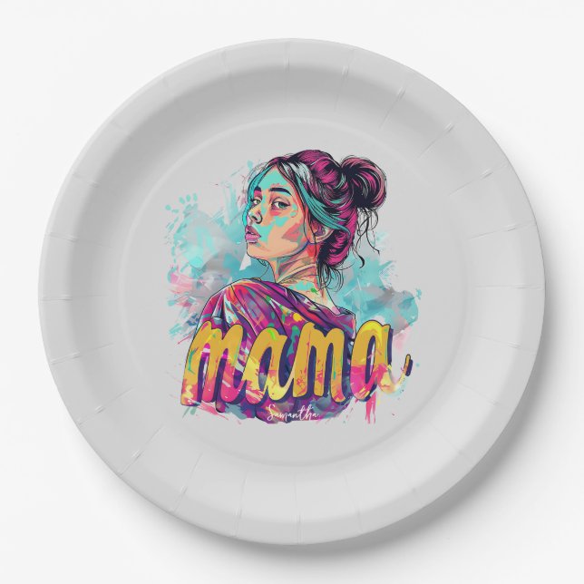 Personalisiert Retro Mama Pop Art. 13 Pappteller (Vorderseite)