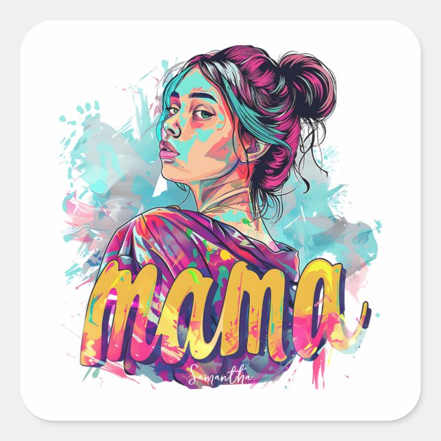 Personalisiert Retro Mama Pop Art. 13 Quadratischer Aufkleber (Vorderseite)