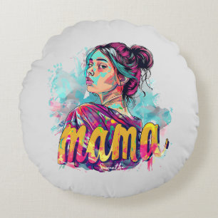 Personalisiert Retro Mama Pop Art. 13 Rundes Kissen