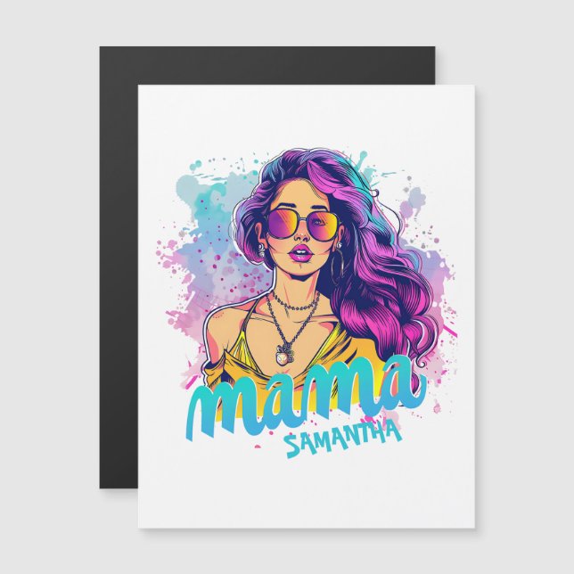 Personalisiert Retro Mama Pop Art. 15 Magnetkarte (Vorne/Hinten)