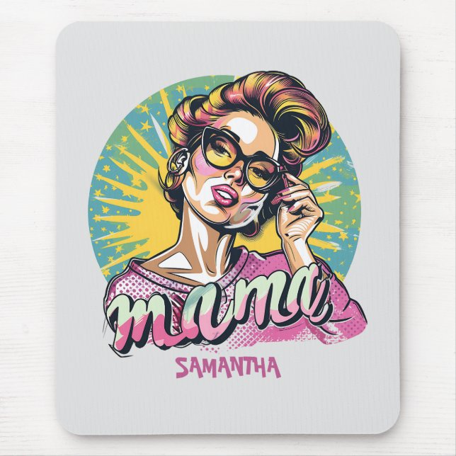 Personalisiert Retro Mama Pop Art. 16 Mousepad (Vorne)
