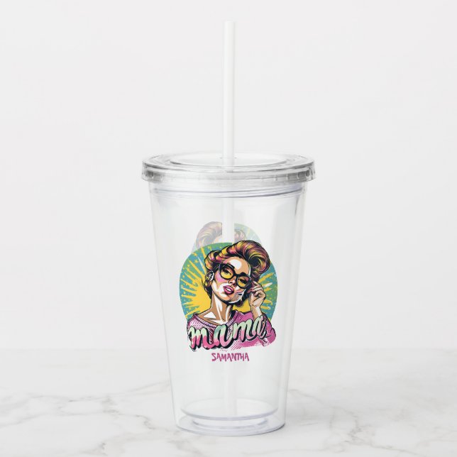 Personalisiert Retro Mama Pop Art. 18 Acryltrinkbecher (Vorderseite)