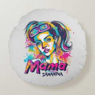 Personalisiert Retro Mama Pop Art. 18 Rundes Kissen