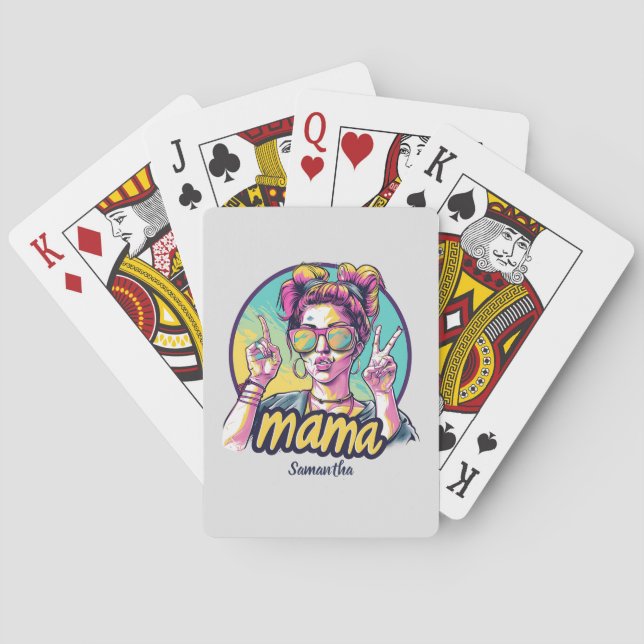 Personalisiert Retro Mama Pop Art. 19 Spielkarten (Rückseite)