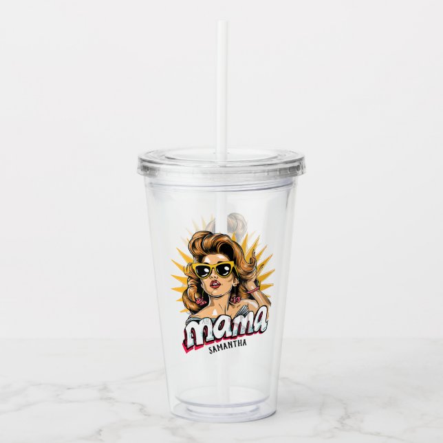 Personalisiert Retro Mama Pop Art 1 Acryltrinkbecher (Vorderseite)
