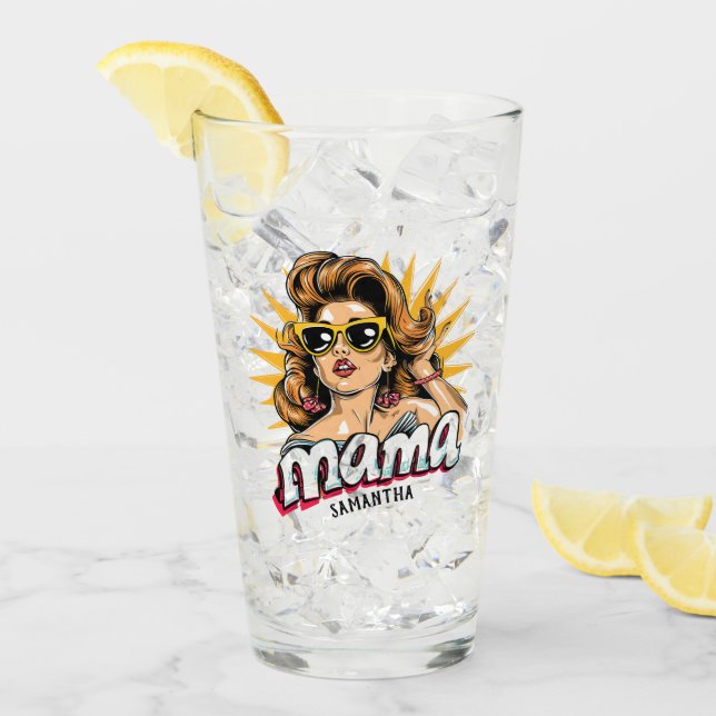 Personalisiert Retro Mama Pop Art 1 Glas (Vorderseite Ice)