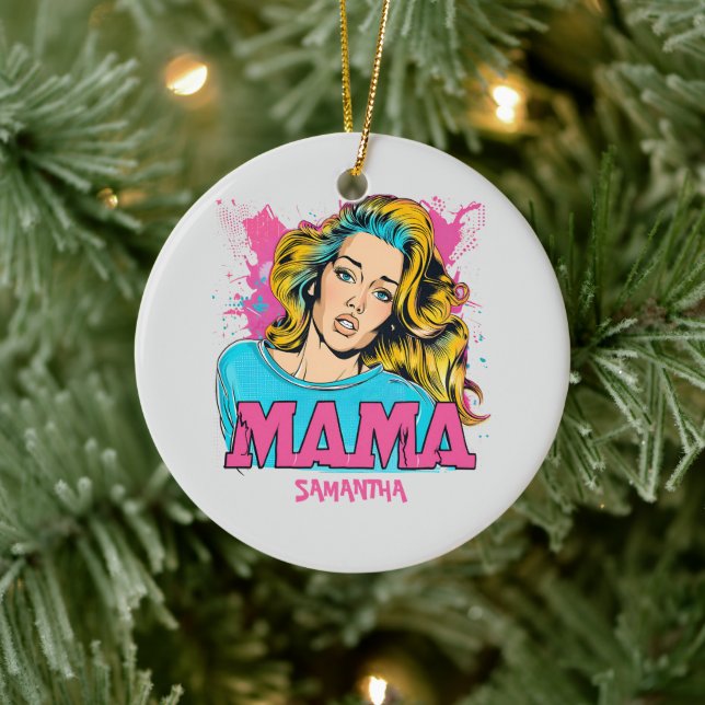Personalisiert Retro Mama Pop Art (20) Keramik Ornament (Baum)