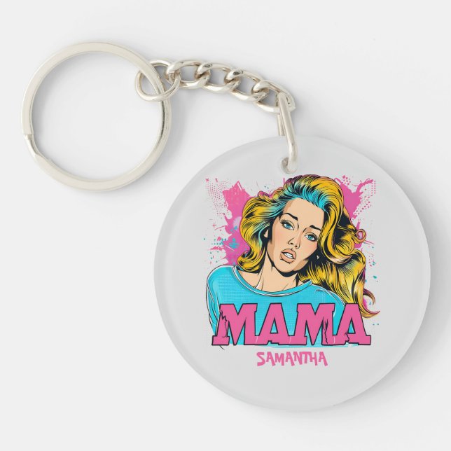 Personalisiert Retro Mama Pop Art (20) Schlüsselanhänger (Vorderseite)