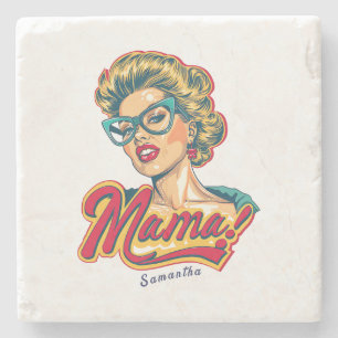Personalisiert Retro Mama Pop Art 2 Steinuntersetzer