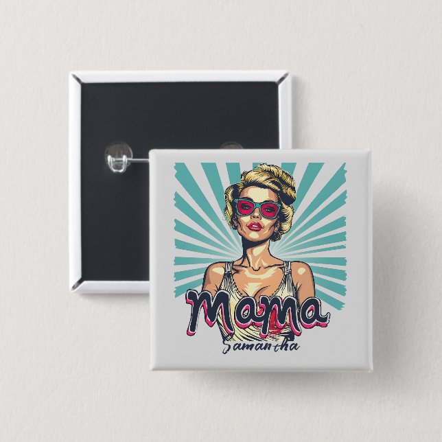 Personalisiert Retro Mama Pop Art. 7 Button (Vorne & Hinten)