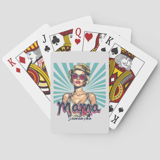 Personalisiert Retro Mama Pop Art. 7 Spielkarten (Rückseite)