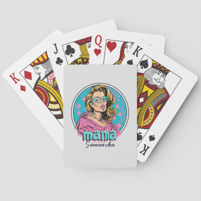 Personalisiert Retro Mama Pop Art. 8 Spielkarten (Rückseite)