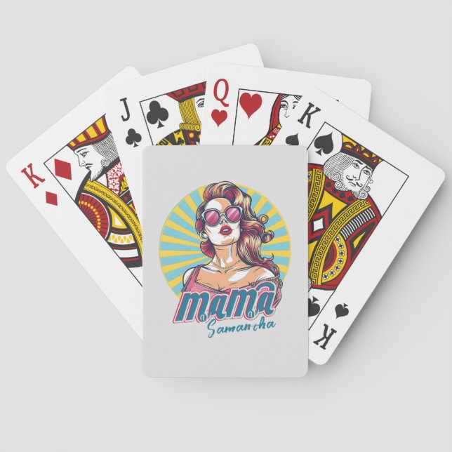 Personalisiert Retro Mama Pop Art. 9 Spielkarten (Rückseite)