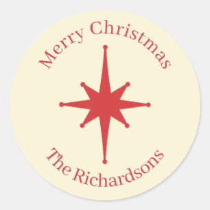 Personalisiert Retro Midjahrhundert Weihnachts-Rot Runder Aufkleber