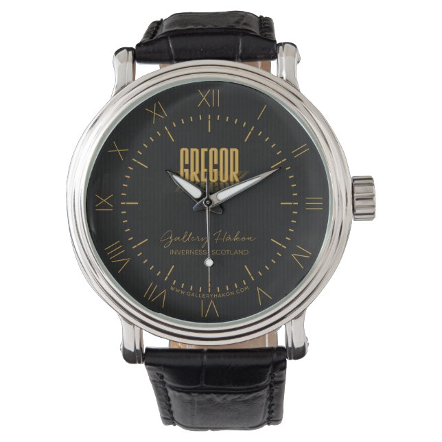 Personalisiert Retro Movie Poster Gregor Gold Armbanduhr (Vorderseite)