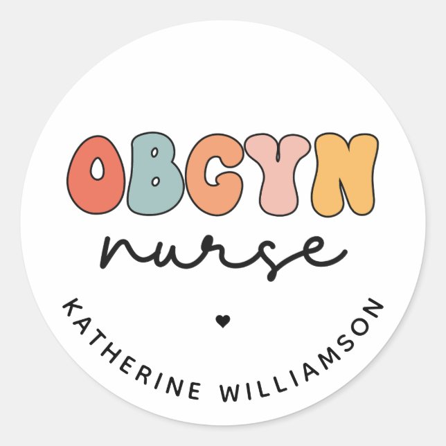 Personalisiert Retro OBGYN Nurse Runder Aufkleber (Vorderseite)