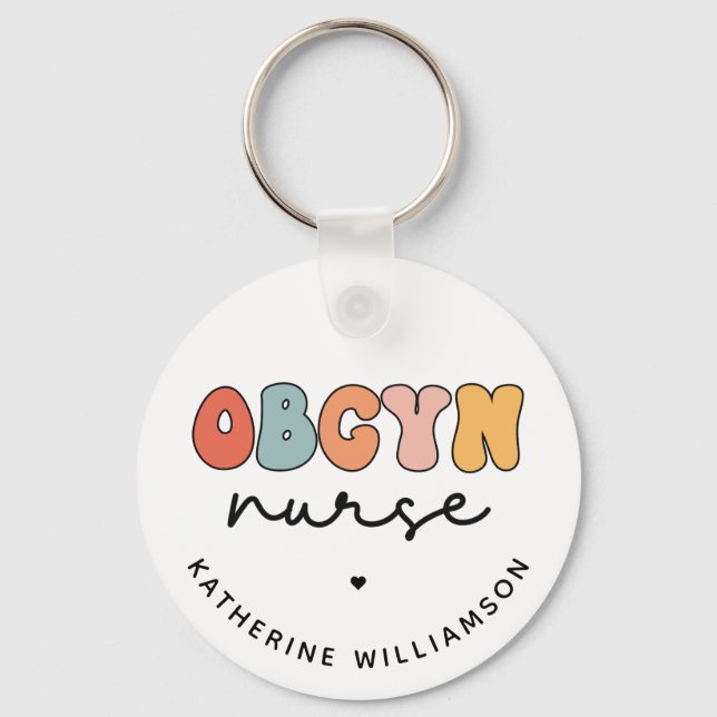 Personalisiert Retro OBGYN Nurse Schlüsselanhänger (Vorderseite)
