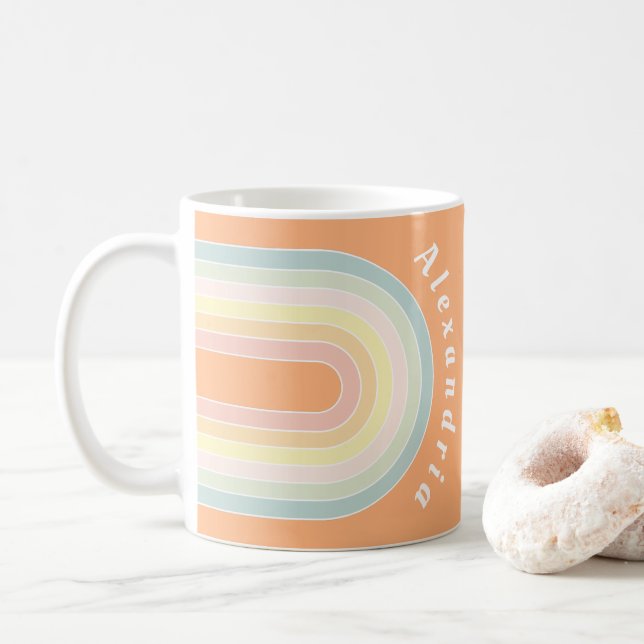 Personalisiert Retro Pastell Rainbow Kaffeetasse (Mit Donut)