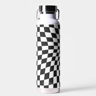Personalisiert Retro Schwarz-weiß Wavy Checked Trinkflasche