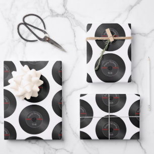 Personalisiert Retro Vinyl Record Geburtstagswrap Geschenkpapier Set
