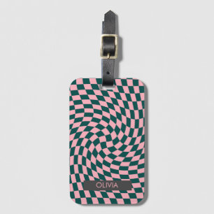 Personalisiert Retro Warpgrün rosa Kachelt Gepäckanhänger