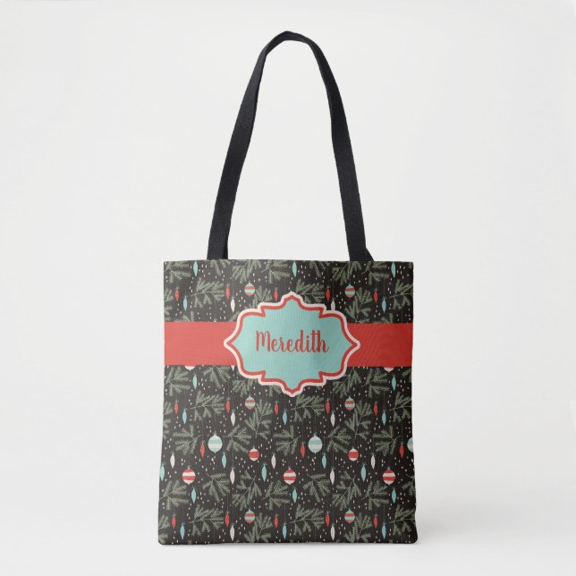 Personalisiert Retro Weihnachtsschmuck Gemustert Tasche (Vorderseite)