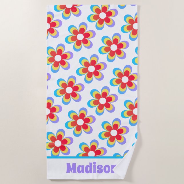 Personalisiert Retrofloral Strandtuch (Vorderseite)